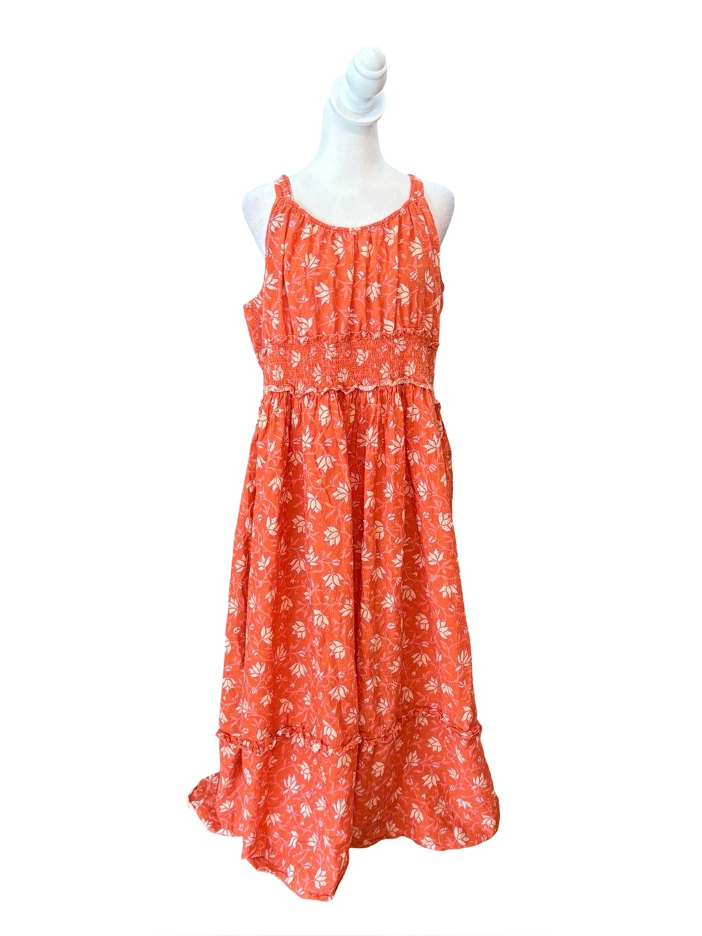 Sundance Artful Ari Maxi Dress Floral Orange Swiss Dot Womens Large